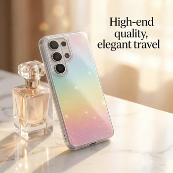 Galaxy S25 Ultra: Laser-Gradient-Klarhülle Glitzer Bunte Regenbogen-Schutzhülle.Funda