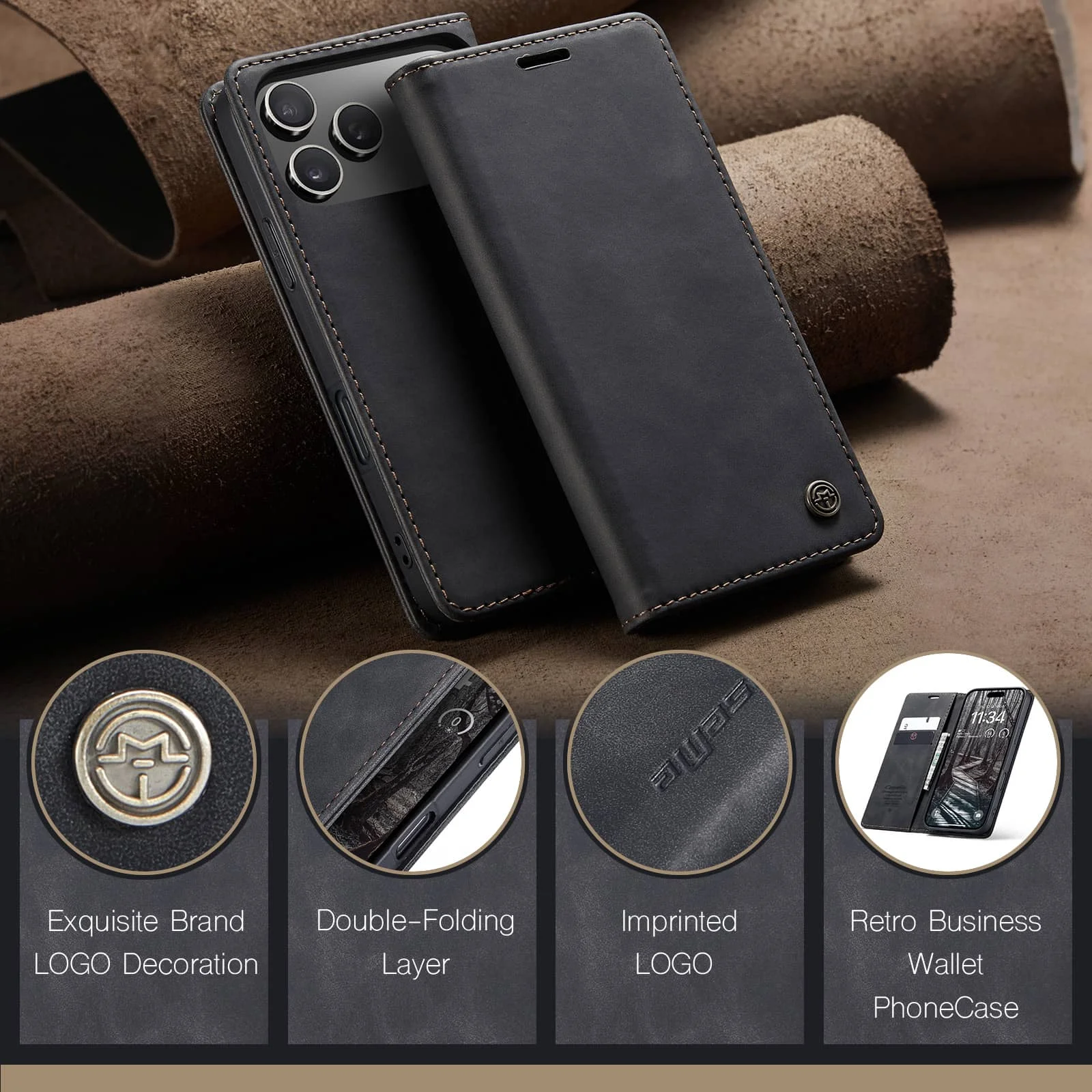 Flip Wallet Hülle, Leder Magnetische Folio-Abdeckung mit Kartenhalter, Ständer - TPU Hülle – Bild 6