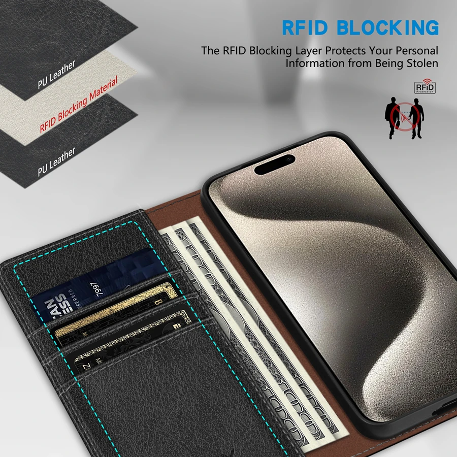 Brieftasche Hautfreundlicher Kartensteckplatz Magnetische Flip-Ledertasche -Kartenhalter – Bild 2