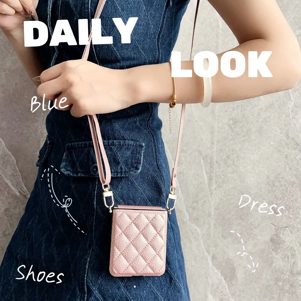Mode 3D Grid Muster PU Leder Telefon Fall Flip6 7FE Crossbody Lange Lanyard Abdeckung – Bild 2