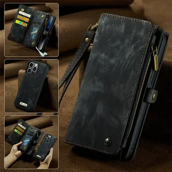 IPhone 16 Plus: CaseMe Lanyard Leder-Brieftaschenhülle mit Magnetverschluss und Kartenfächern