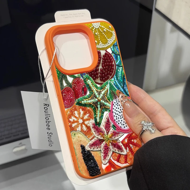 iPhone 16 Pro Max: Retro-Fruchtmuster-Handyhülle, stoßfeste Softcover