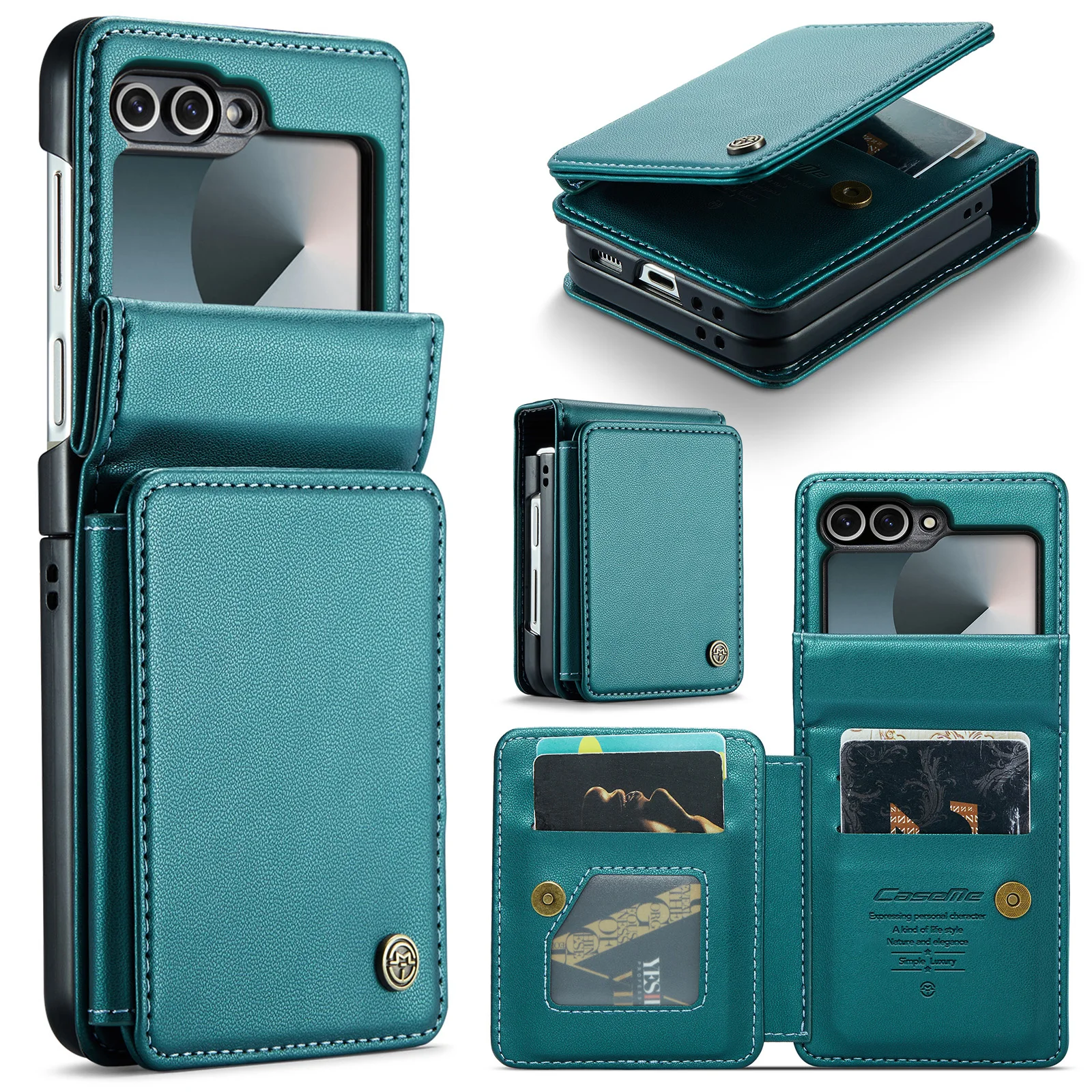 Galaxy Z Flip6: Leder Brieftasche Karten Solt Halter Fall 6 5 7fe 5G Flip6 Geldbörse Tasche Tasche RFID Multifunktionale