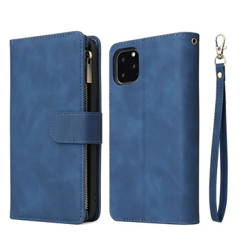 iPhone 16e: Premium-Leder-Brieftaschen-Hülle Reißverschluss-Brieftaschen-Kartensteckplätze Magnetische Flip-Cover
