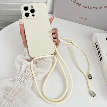 iPhone 14 Plus: Crossbody-Halsketten-Riemen, weiche Silikonhülle Lanyard-Schnurabdeckung