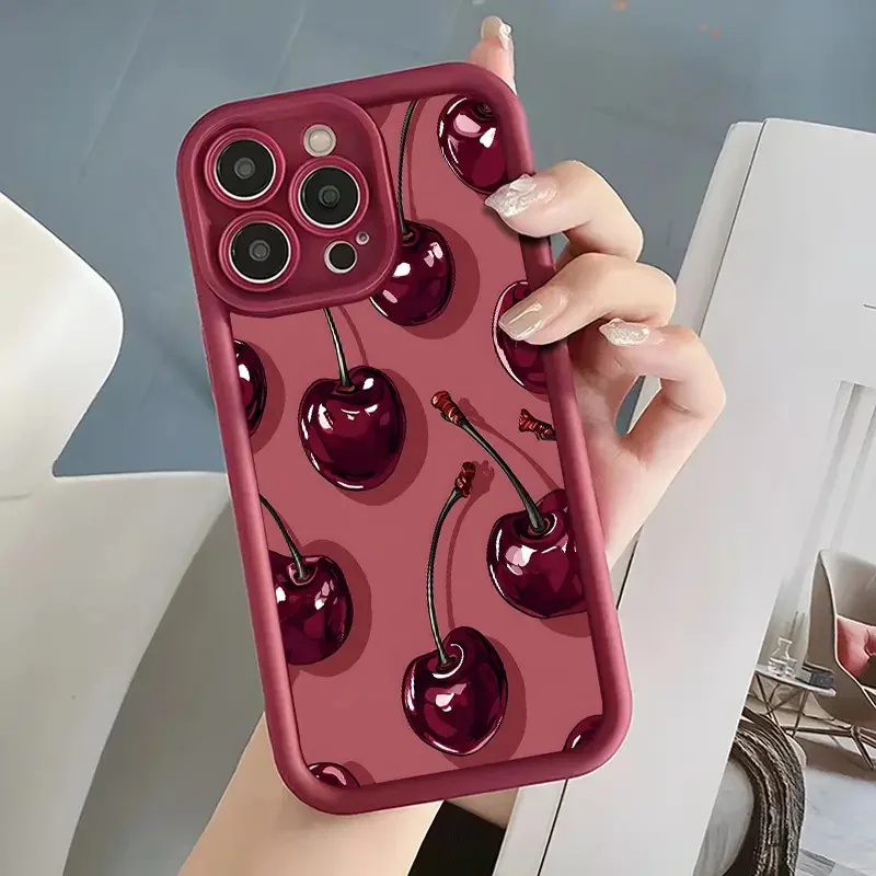 Luxuriöse weinrote Kirsch-Druckhülle stoßfeste Silikon-Telefonabdeckung – Bild 5