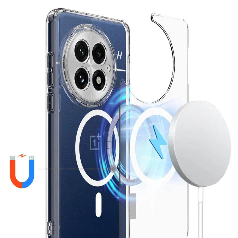 Hülle ELVEV, magnetisch, stoßfest, klar, kabelloses Laden, Acryl, transparent, PC-TPU-Telefonabdeckung – Bild 5