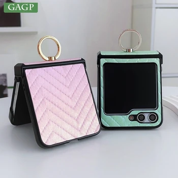 Galaxy Z Flip5: Ring Halter Fall Luxus Gradienten PU Leder Telefon Abdeckung Flip5