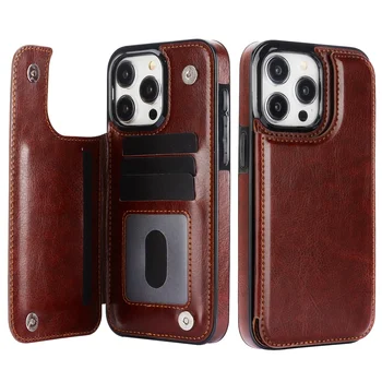 iPhone 13 mini: Brieftasche Doppelknopf mit Kartensteckplatz Ständer Flip Ledertasche