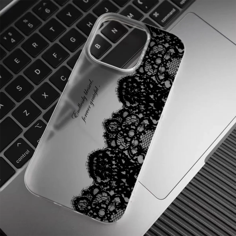 Buchstaben-Schwarze Spitzen-Handyhülle Stoßfeste Weiche Transparente Hüllen Coque – Bild 4