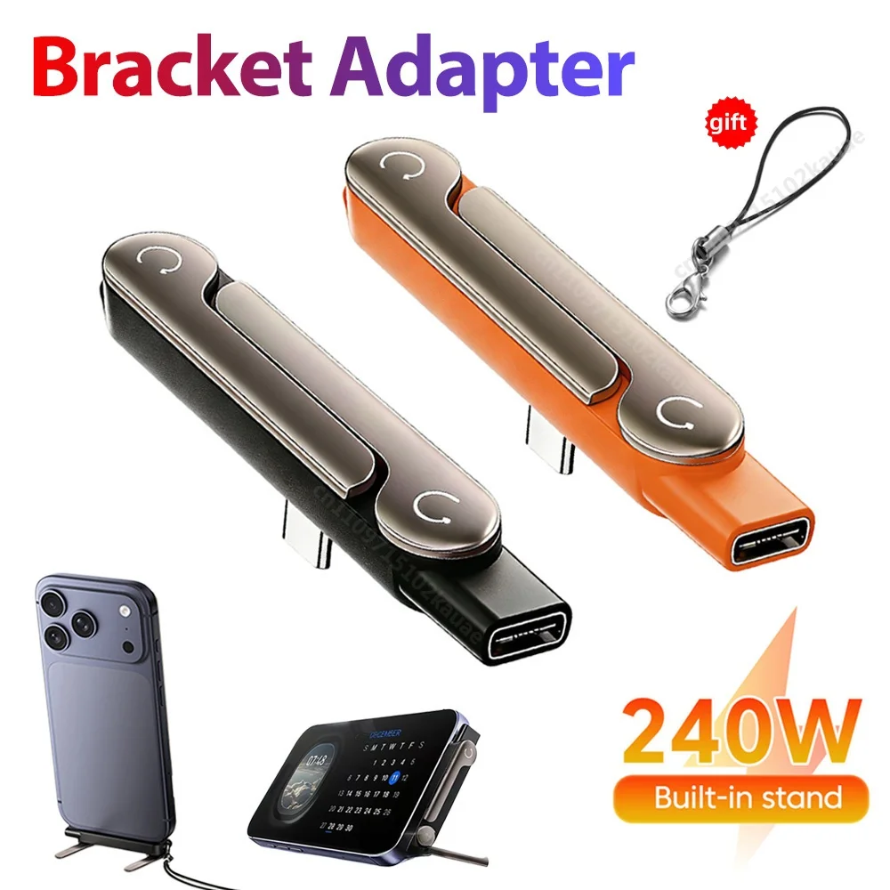 1/2/3 Stück Typ-C-Telefonladehalterungsadapter 240W Schnellladung OTG Typ-C-Stecker auf USB-C-Buchse Konverter mit klappbarem Halter