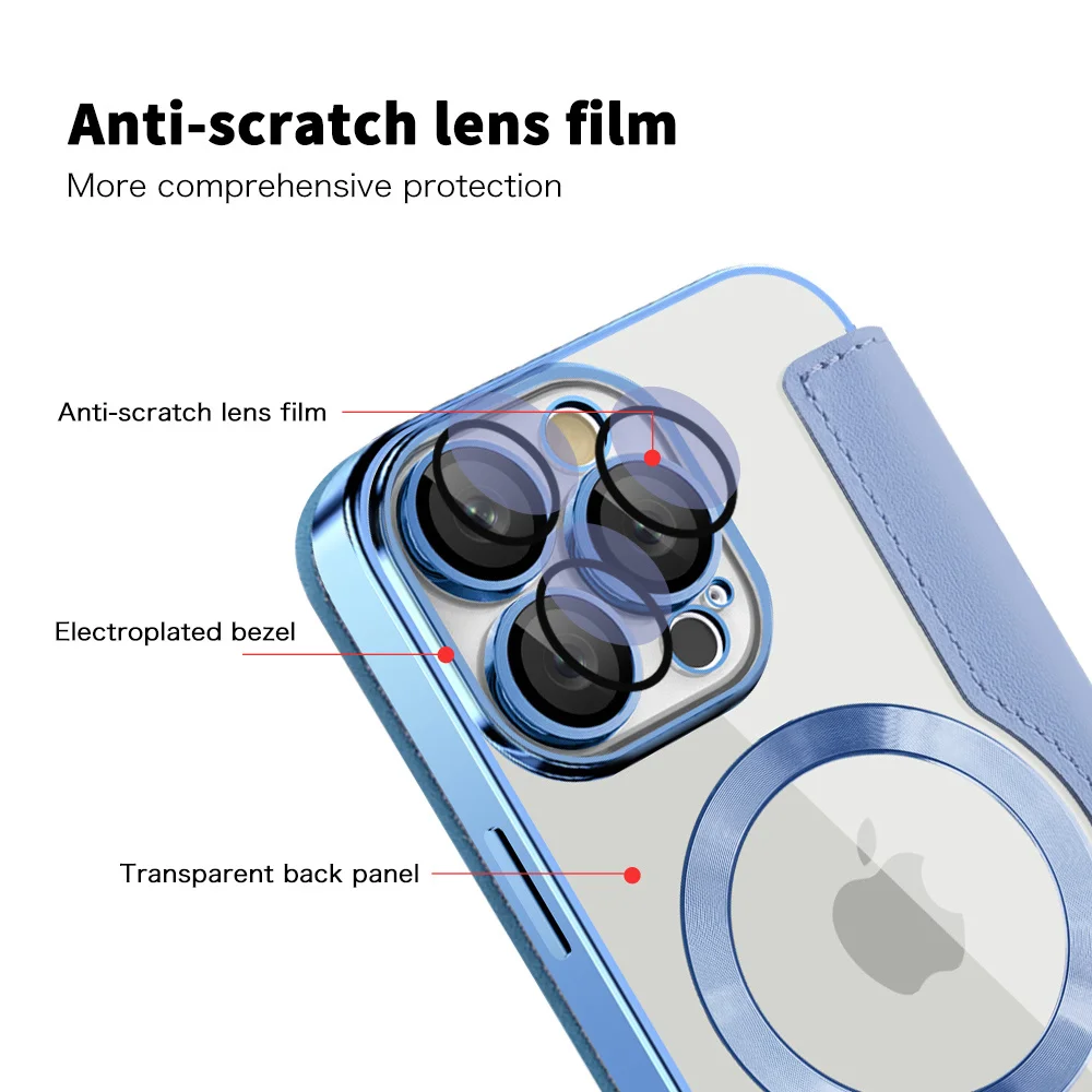Luxuriöse Transparente Flip-Leder-Brieftasche mit Magnetverschluss Kartenfach für MagSafe Hülle – Bild 5