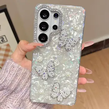 Galaxy S25 Ultra: Glitzer Farbverlauf Schmetterling Handyhülle Diamant-Schutz PC-Cover