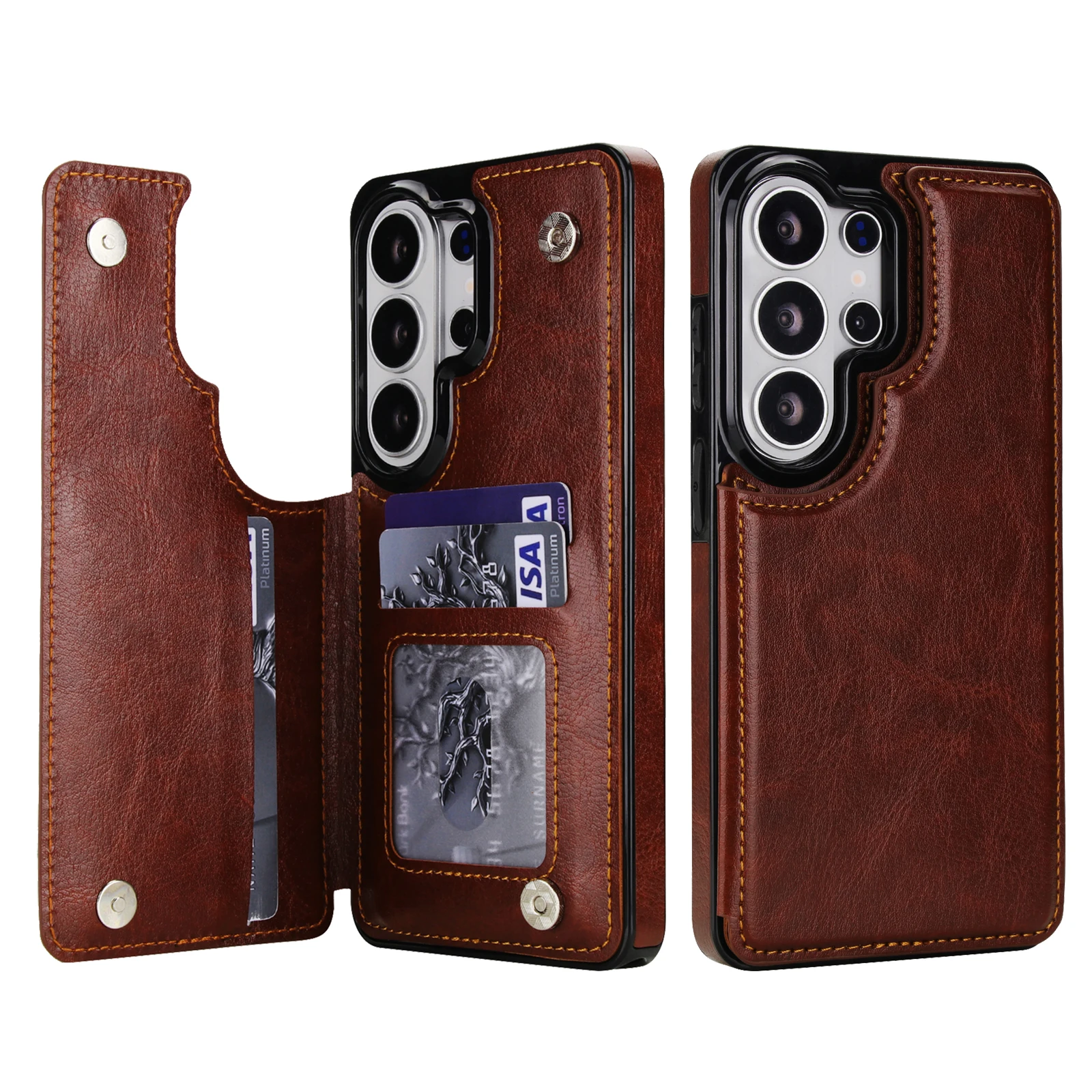 Galaxy S23 Ultra: Brieftaschen-Lederhülle mit Doppelknopfverschluss