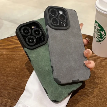 IPhone 14: Modische matte Leder-Silikonhülle Objektivschutz stoßfeste Abdeckung