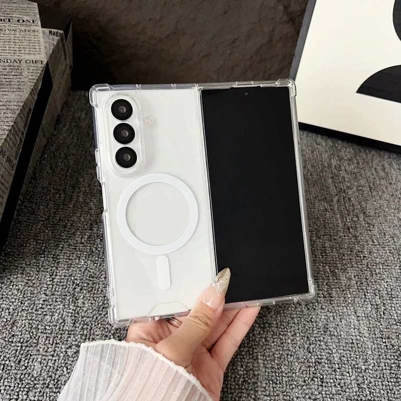Galaxy Z Fold7: Für Magsafe Hülle Fold7 Fold6 Fold5 Fold4 Magnetisches kabelloses Laden stoßfeste klare Rückseite