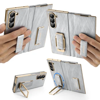 Galaxy Z Fold7: Oatsbasf Dual-Strap Leder-Handyhülle Fold 7 mit Trageriemen und 360°-Ständer ° Drehbare, stoßfeste Schutzhülle
