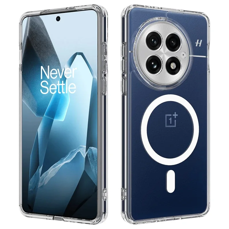 OnePlus 13: Hülle ELVEV, magnetisch, stoßfest, klar, kabelloses Laden, Acryl, transparent, PC-TPU-Telefonabdeckung