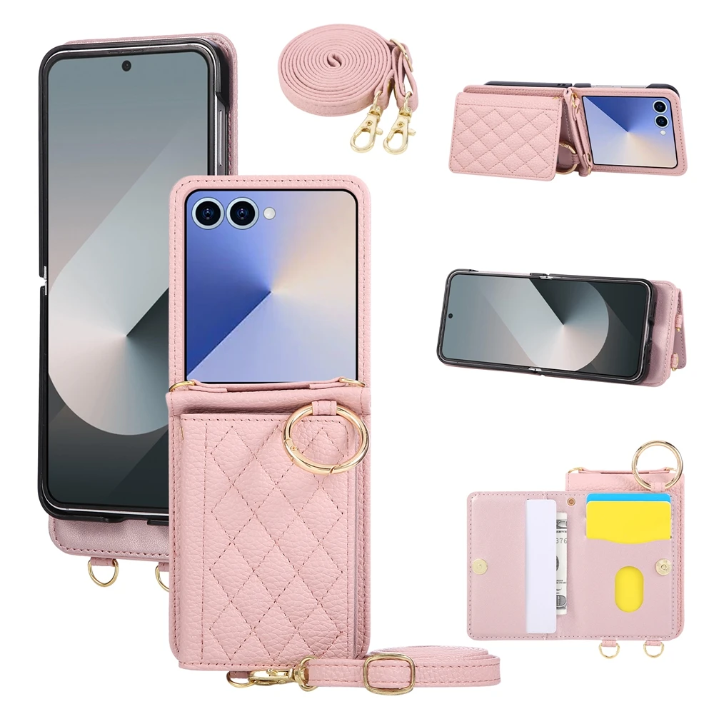 Gittermuster Crossbody-Hülle 7 Fe 6 5 4 3 Flip7 Flip6 Flip5 Flip4 Lederhülle mit Trageriemen Handyhülle – Bild 2