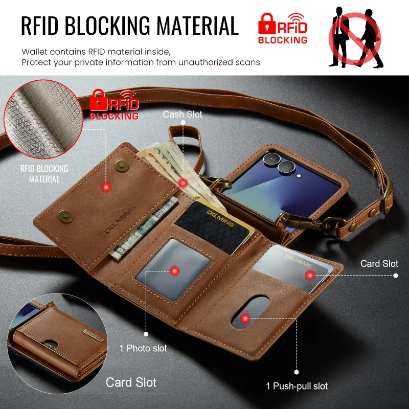 Crossbody Leder Brieftasche Handyhülle Flip8 Flip7 Flip6 mit Lanyard Kartenhalter Schutzhülle Tasche – Bild 3