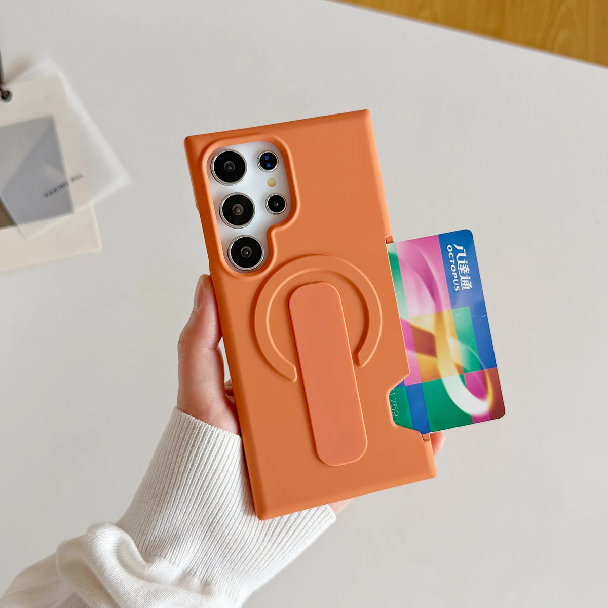 Galaxy S25 Ultra: Magnetische Standhülle Cover Matte PC Ringhalter Mag-safe Kartenfach Schutzhülle Fundas