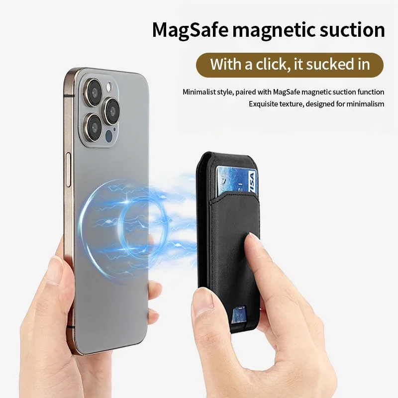 Magnetischer Kartenhalter PU-Leder Handyhülle mit Brieftasche Ständer Kreditkartenfach für Magsafe Apple Phone Samsung – Bild 3