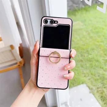 Galaxy Z Flip5: Mode Ring Halter Telefon fall 6 5 4 3 Herz Stern Muster Stand Abdeckung