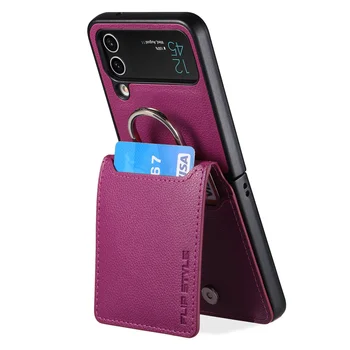 Galaxy Z Flip7: Magnetischer Ringhalter, Leder, Brieftasche, Karten, Solt-Hülle, Flip5, 5G, Flip4, Ständer, vertikale