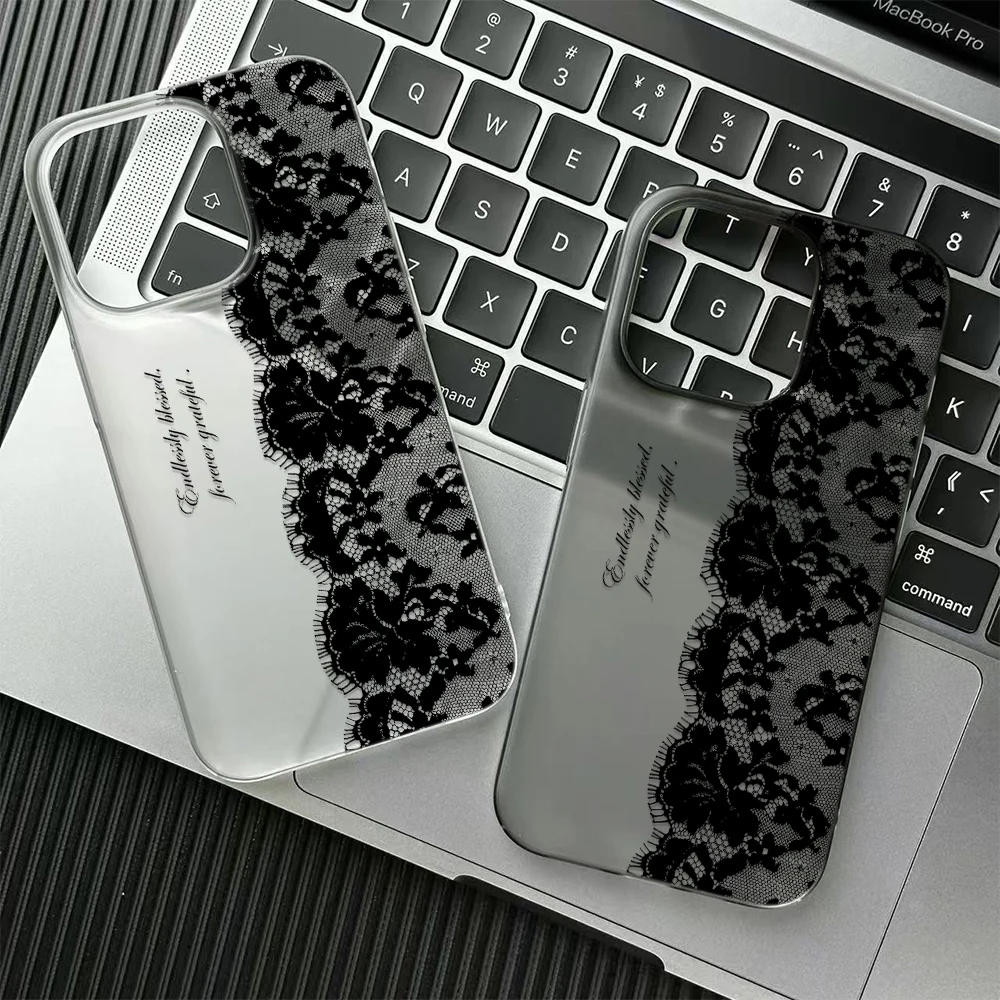 Buchstaben-Schwarze Spitzen-Handyhülle Stoßfeste Weiche Transparente Hüllen Coque – Bild 2