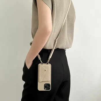IPhone 15 Pro Max: Lanyard-Umhängeriemen-Leder-Handyhülle, Geldbörse mit Kartenhalter-Abdeckung