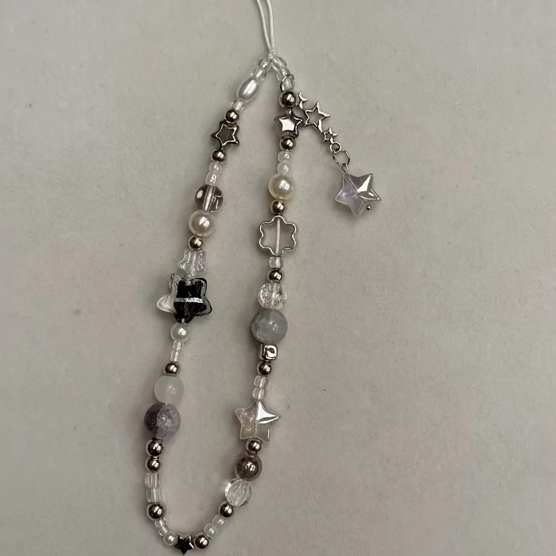 Mode Silber Stern Perle Perlen Perlen Anhänger Telefon Gurt Charme Für iPhone Samsung Universal Zubehör Kette Lanyard Geschenk – Bild 3