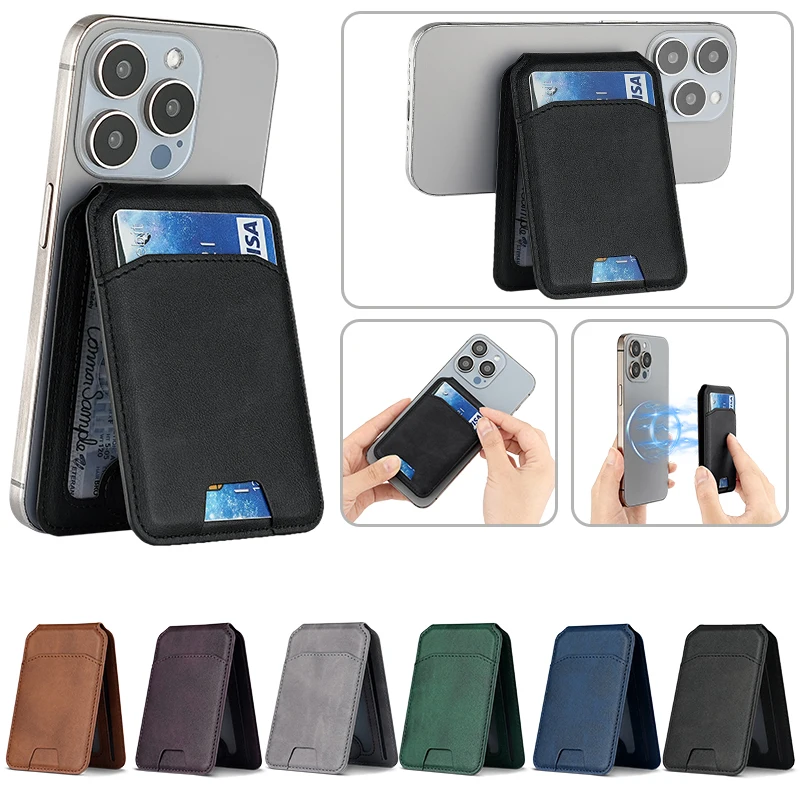 Magnetischer Kartenhalter PU-Leder Handyhülle mit Brieftasche Ständer Kreditkartenfach für Magsafe Apple Phone Samsung