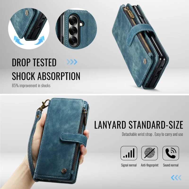 Reißverschluss-Leder-Brieftaschen-Handyhülle Fold8 Fold7 Fold6 mit Handschlaufe und Kartenfächern – Bild 6