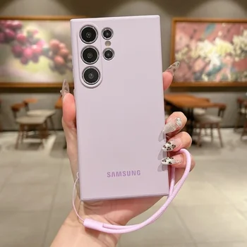 Galaxy S23 FE: Handgelenkschlaufe Silikon Soft Case Hülle mit Linsenschutz und verdickter Abdeckung