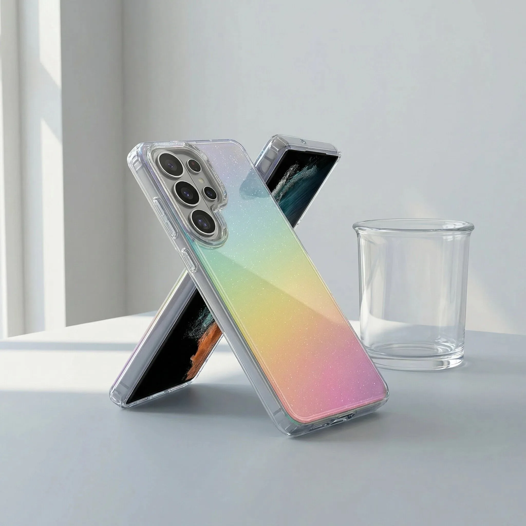 Laser-Gradient-Klarhülle Glitzer Bunte Regenbogen-Schutzhülle.Funda – Bild 6