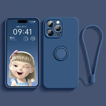 iPhone 15 Pro: Flüssigsilikonhülle Handyhalter Ringständer Schutzhülle mit Handschlaufe