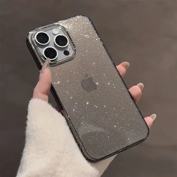 iPhone 15 Pro: Transparente Bling-Glitzer-Handyhülle, klare funkelnde, stoßfeste Softcover