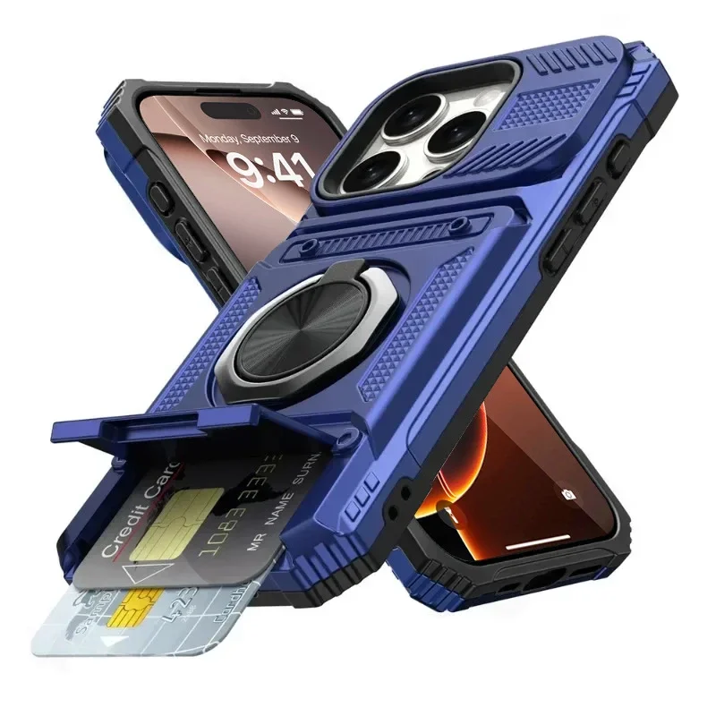 iPhone Air: Hülle mit magnetischem, drehbarem Ring und integriertem Ständer, robuster Fallschutz, Brieftaschen- und