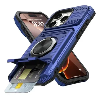 iPhone 17 Pro Max: Hülle mit magnetischem, drehbarem Ring und integriertem Ständer, robuster Fallschutz, Brieftaschen- und