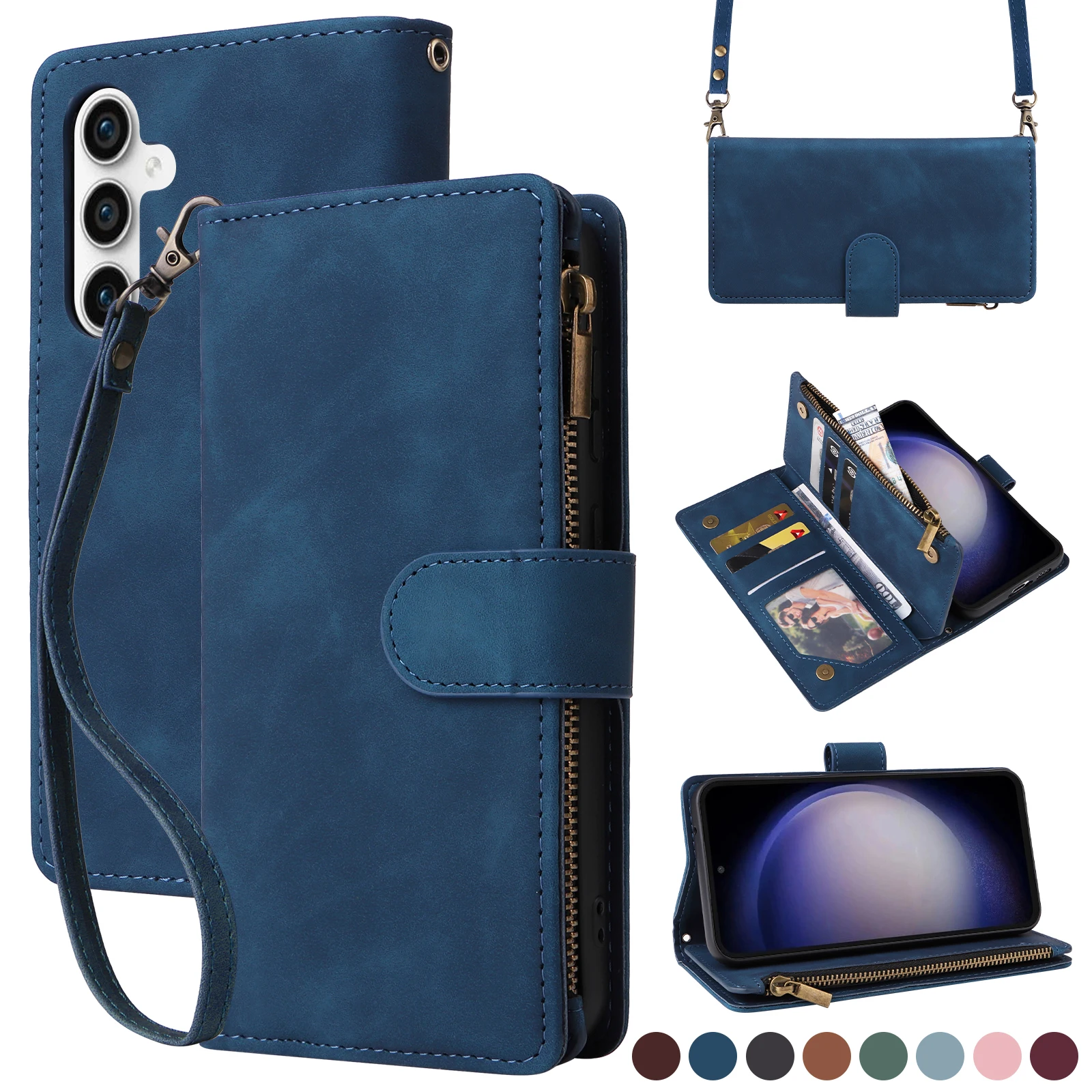Galaxy S21+: Crossbody Reißverschluss Kartenhalter Brieftasche Tasche Hülle Cover