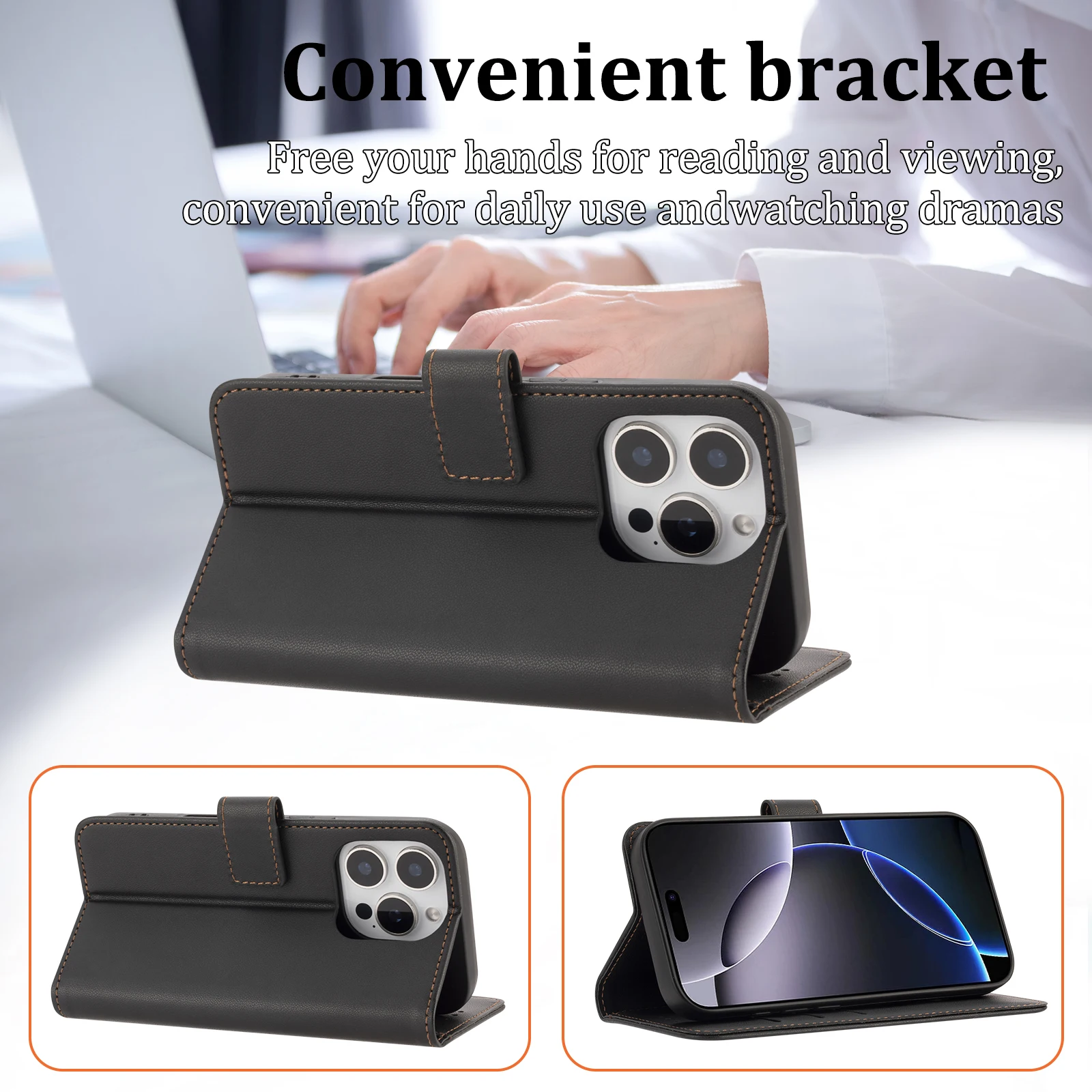 Flip Wallet Schutzhülle Handyhülle Einfach und Stilvoll mit Kartenfach Kunstleder Schutzcover – Bild 3