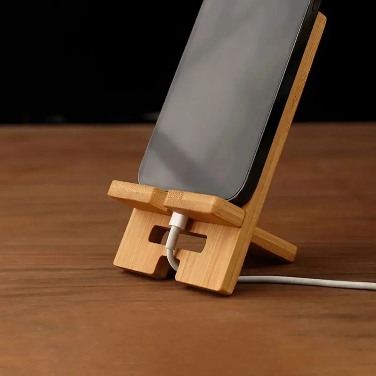 Desktop-Handyhalterung aus Bambus, Praktischer Holz-Smartphone-Ladeständer, Kreativer Multifunktionaler Lazy Stand – Bild 3