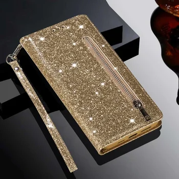 Galaxy A36: Brieftasche Glitter Zipper Flip Ledertasche Rand