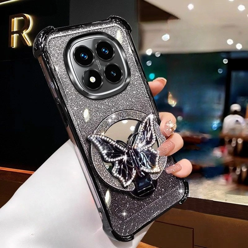 Glitzernde Schmetterlings-Spiegelhalterungshülle 14S 4G 5G, stoßfeste weiche Silikonhülle – Bild 3