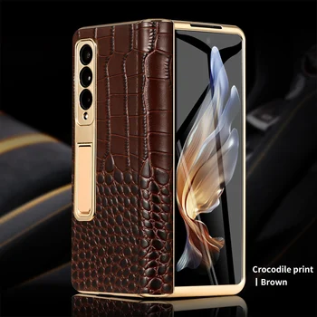 Galaxy Z Fold5: Leder-Flip-Hülle Fold8 Ultra Fold7 mit magnetischem Scharnierständer und Spiegelfolie