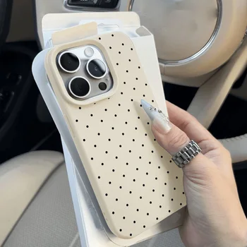 iPhone 16: Ins Polka Dots Weiche Silikon-Handyhülle Hülle TU Leder Stoßfeste Abdeckung