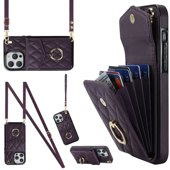 iPhone 17 Pro Max: Crossbody Lanyard Ringhalter Ledertasche Multi-Kartensteckplatz Wallet Cover