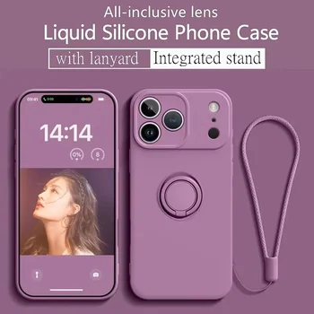 IPhone 16 Plus: Flüssigsilikon-Ringständer Magnetische Hülle Stoßfeste Weiche Schutzhülle