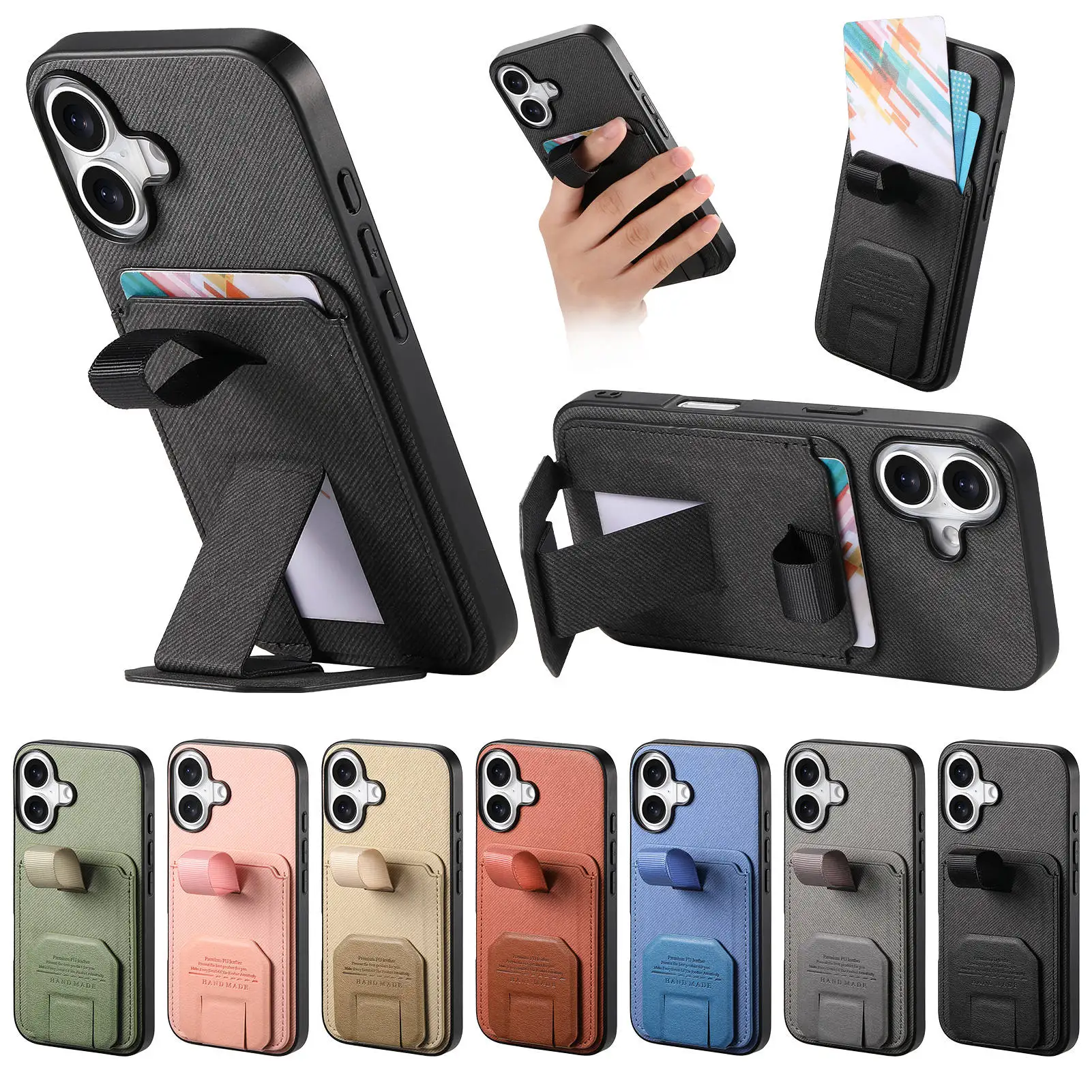iPhone 14 Plus: Fingergurt-Halter-Telefonhülle stoßfester Kartensteckplatz 2-Wege-Ständer verstellbare Abdeckung