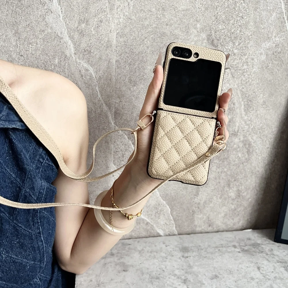 Mode 3D Grid Muster PU Leder Telefon Fall Flip6 7FE Crossbody Lange Lanyard Abdeckung – Bild 3